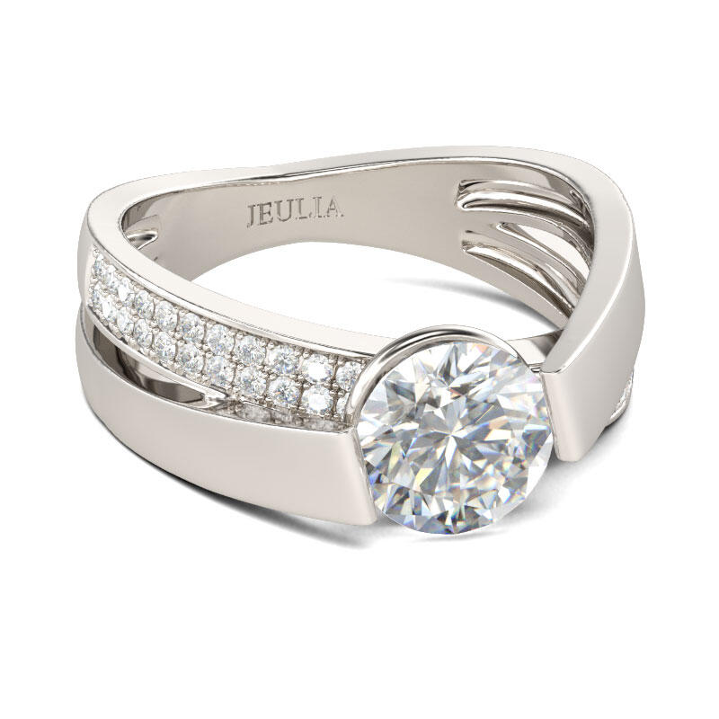 Jeulia Tension Set Round Cut Sterling Silver Ring