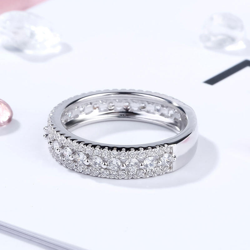 Jeulia Classic Round Cut Sterling Silver Women's Band