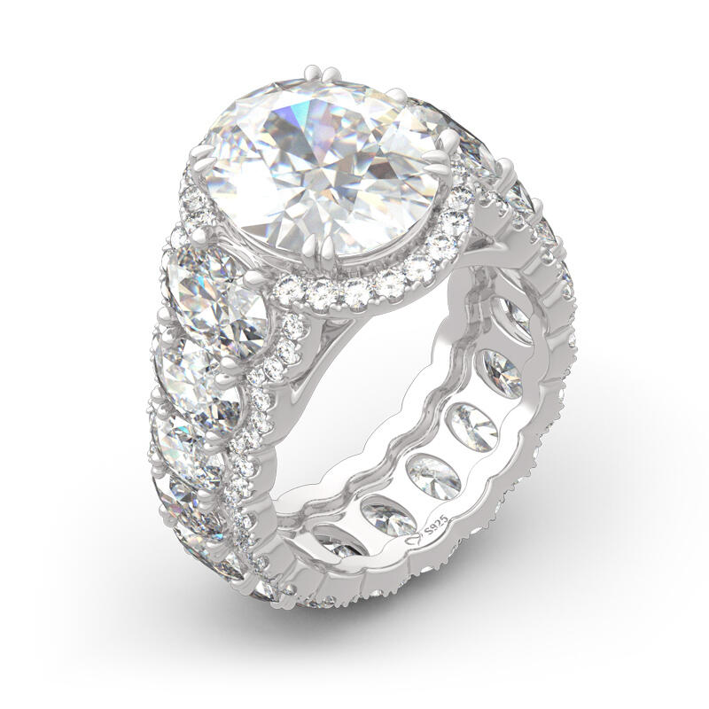 Jeulia Anel de prata esterlina com corte oval halo artístico