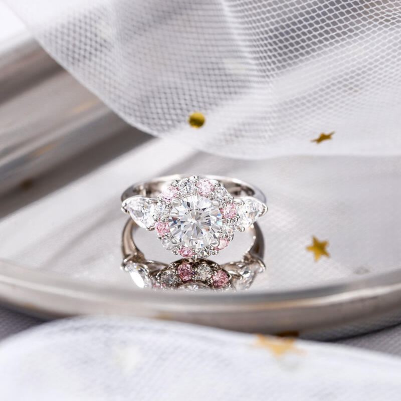 Jeulia Floral Round Cut Sterling Silver Ring