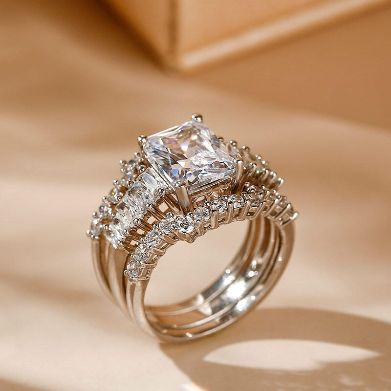 Jeulia 3PC Radiant Cut Sterling Silver Ring Set