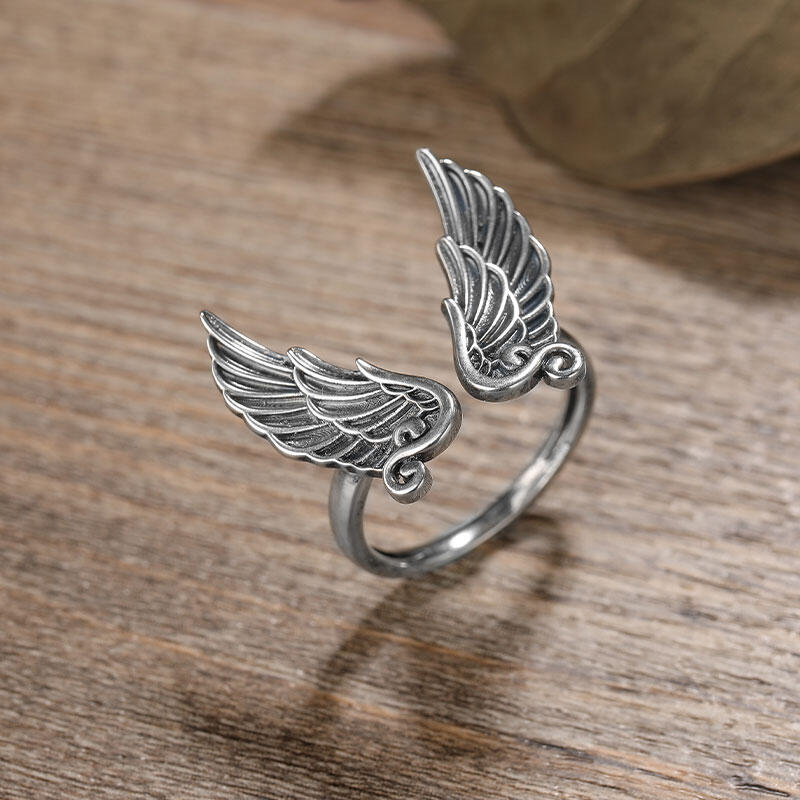 Jeulia Anillo abierto con diseño de alas en plata de ley