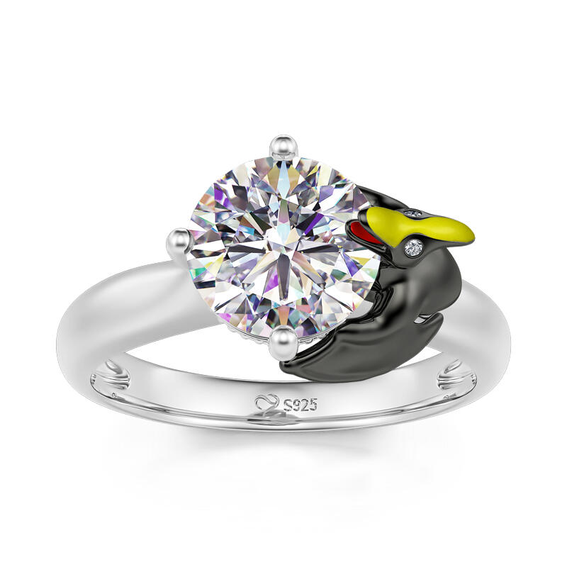 Jeulia Hug Me "Dinosaur Cousin" Pterodactyl Round Cut Sterling Silver Ring