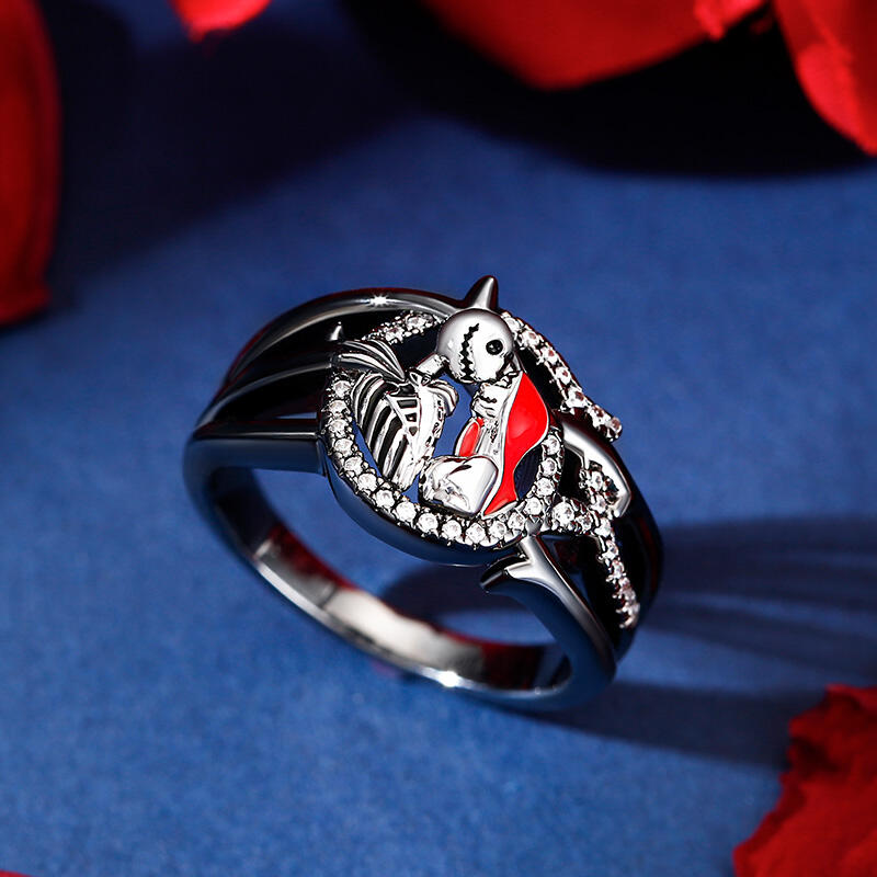 Jeulia "Everlasting Love" Skull Couple Sterling Silver Ring