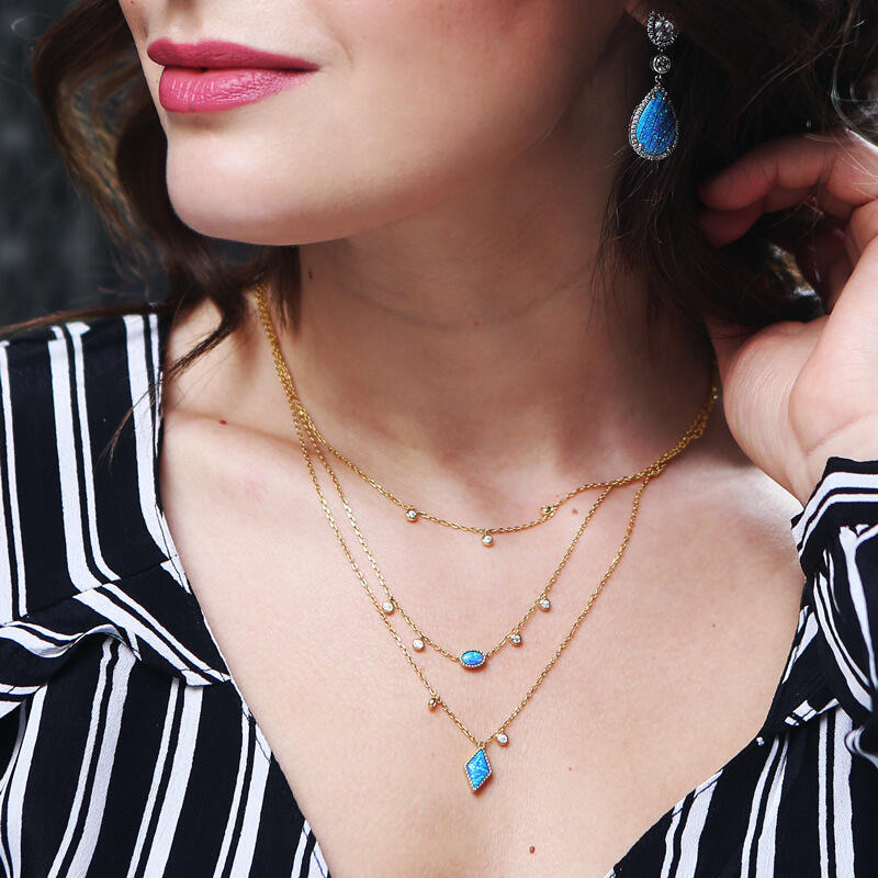 Jeulia Three Wishes Triple Layered Opal Necklace