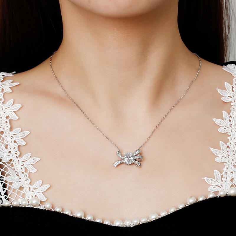 Jeulia Bowknot Design Oval Cut Sterling Silver Cocktail Necklace