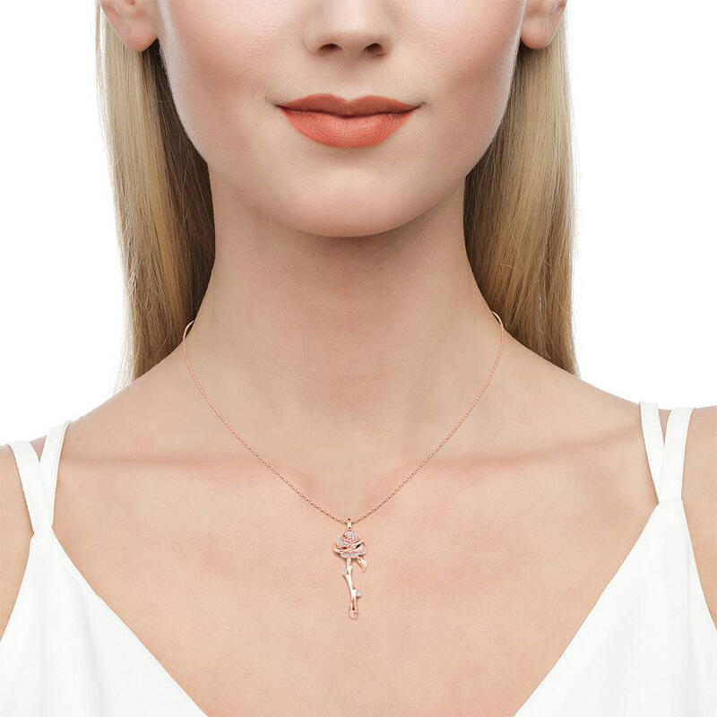 Jeulia "Flowering Rose" Rose Gold Tone Sterling Silver Necklace