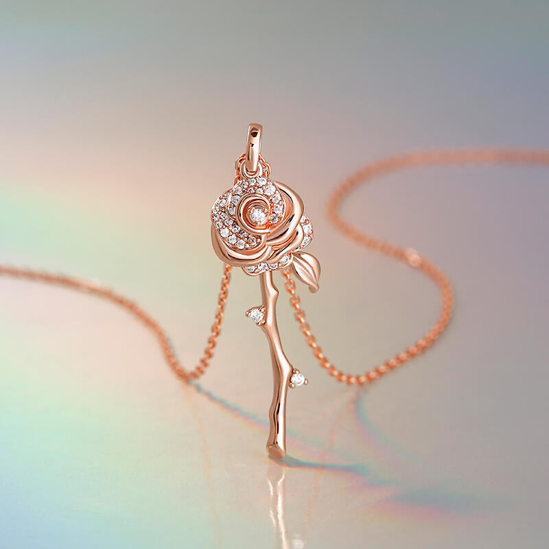 Jeulia "Flowering Rose" Rose Gold Tone Sterling Silver Necklace