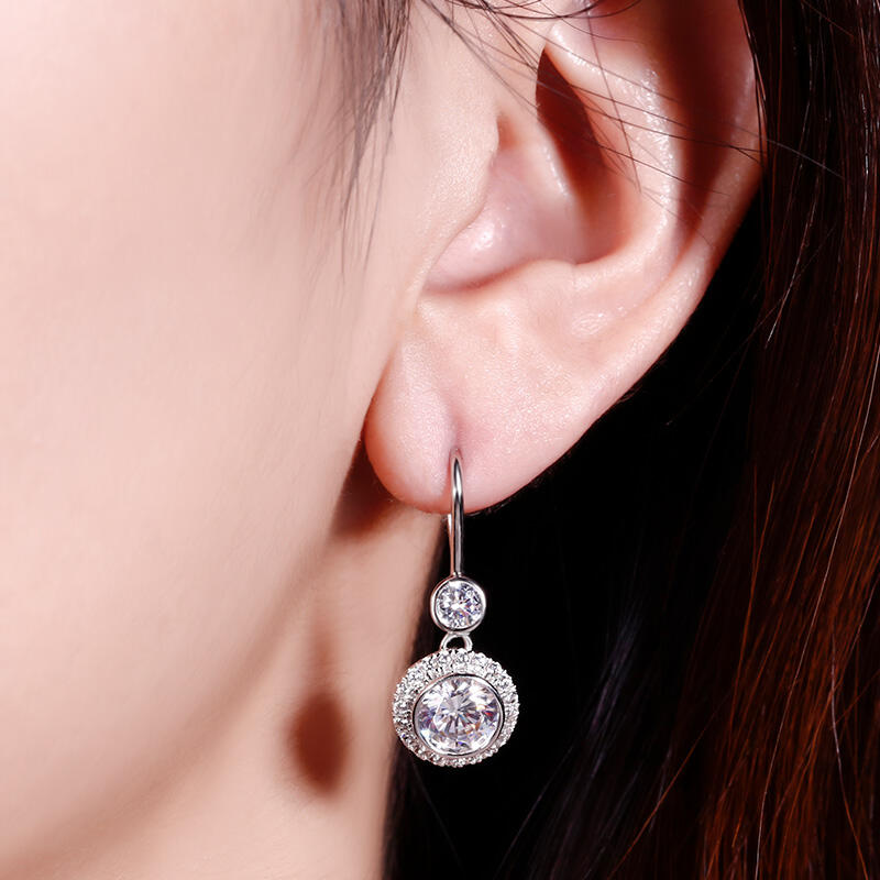Jeulia Halo Round Cut Sterling Silver Drop Earrings