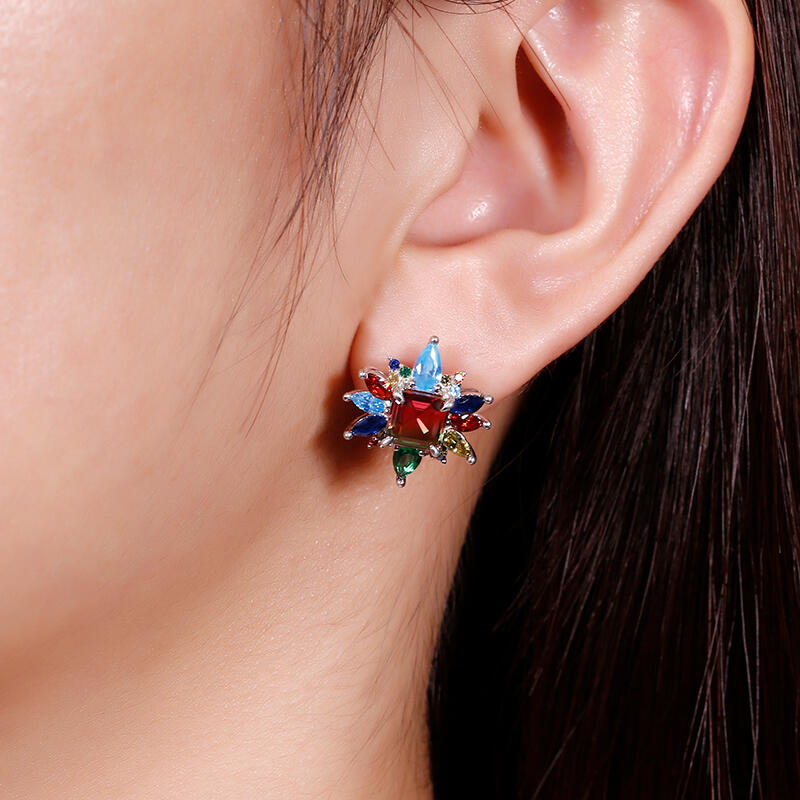 Jeulia "Blazing with Colour" Emerald Cut Sterling Silver Earrings