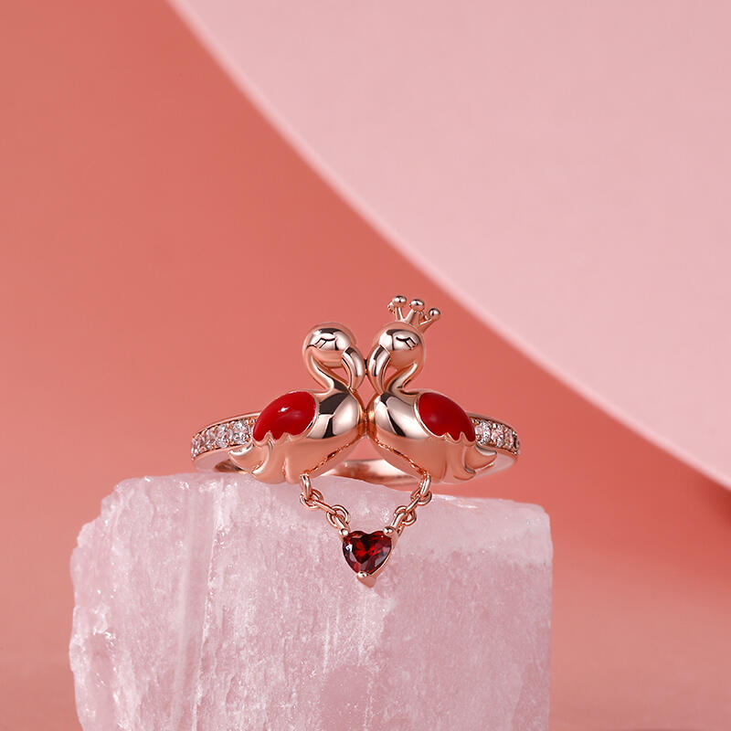 Jeulia Conjunto de joyas con flamenco de plata de ley pendientes y anillo