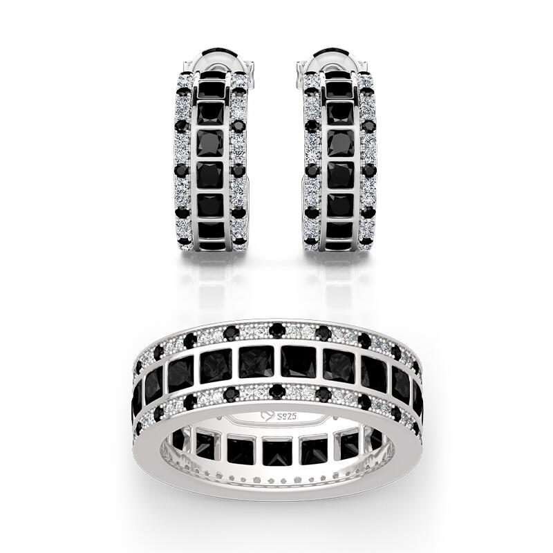 Jeulia "Love Movie" Princess Cut Sterling Silver Jewelry Set