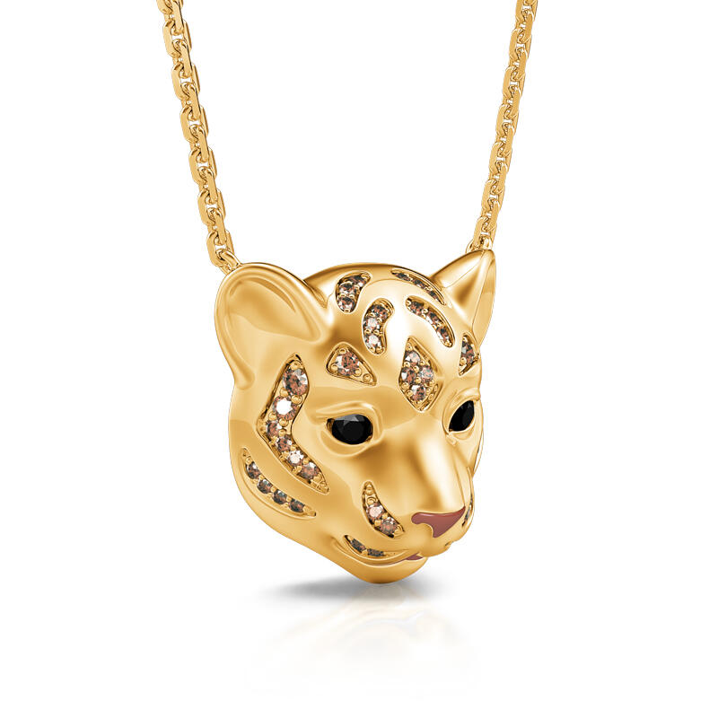 Jeulia "King of the Jungle" Tiger Sterling Silver Necklace