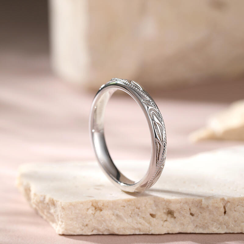 Jeulia "Always & Forever" Unique Leaf Carved Sterling Silver Men's Band