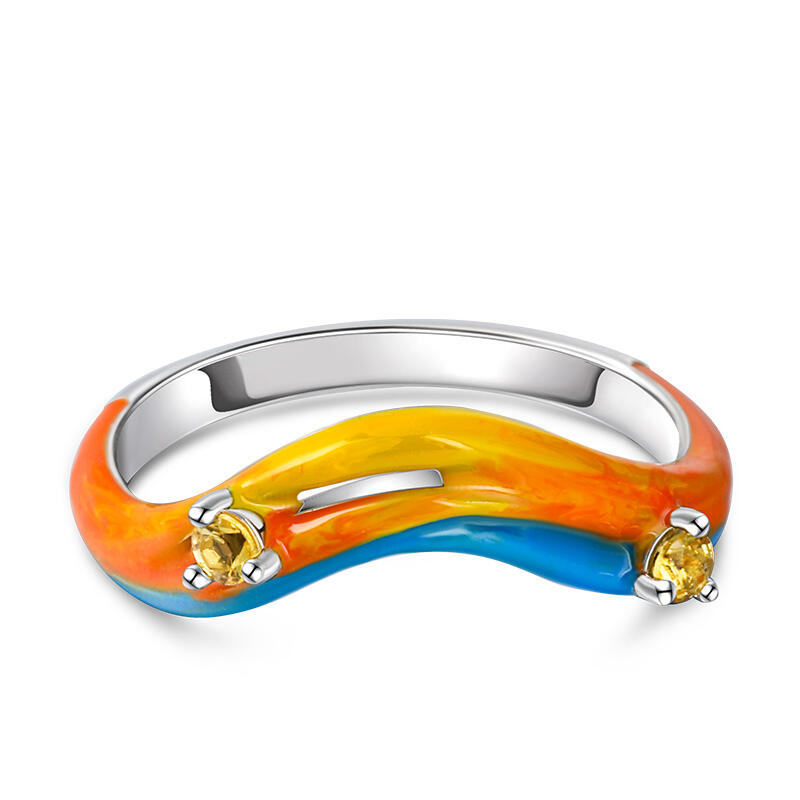 Jeulia Anillo de Plata Esterlina con Esmalte Azul y Naranja