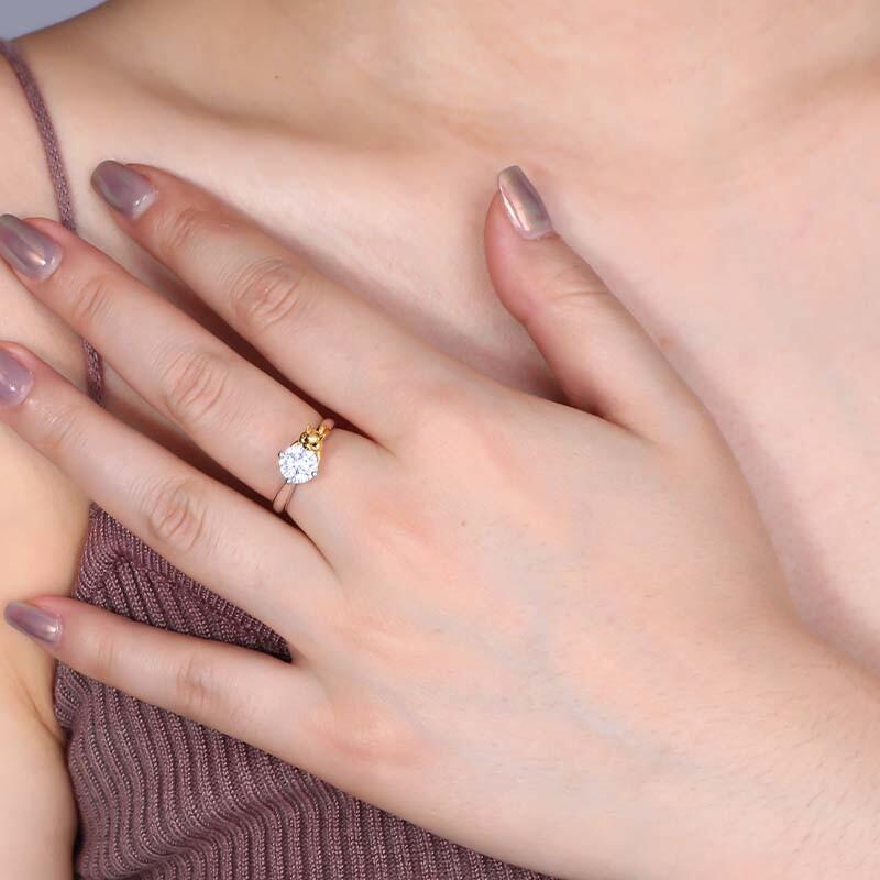 "Garden Elf" Round Cut Side Stone Engagement Ring