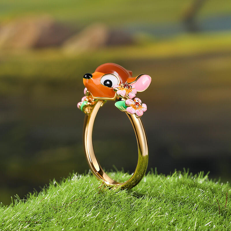 Jeulia "Like a Crown" Forest Deer Flower Enamel Sterling Silver Ring