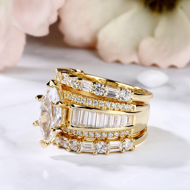 Vintage Marquise-slipad Sterling Silver Ring Set