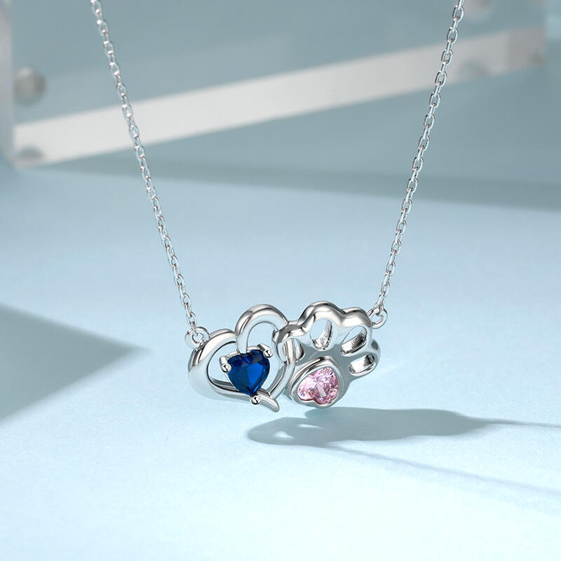 Jeulia Furry Friends Heart Personalized Birthstone Sterling Silver Necklace