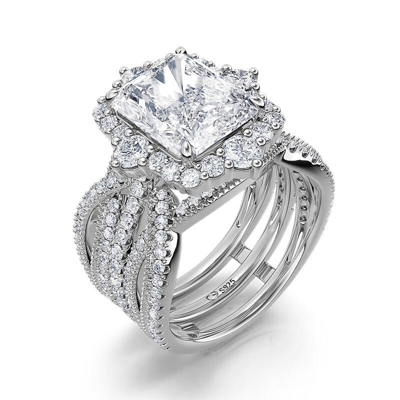 Jeulia Interchangeable Halo Engagement Ring Set Twisted Radiant Cut Sterling Silver