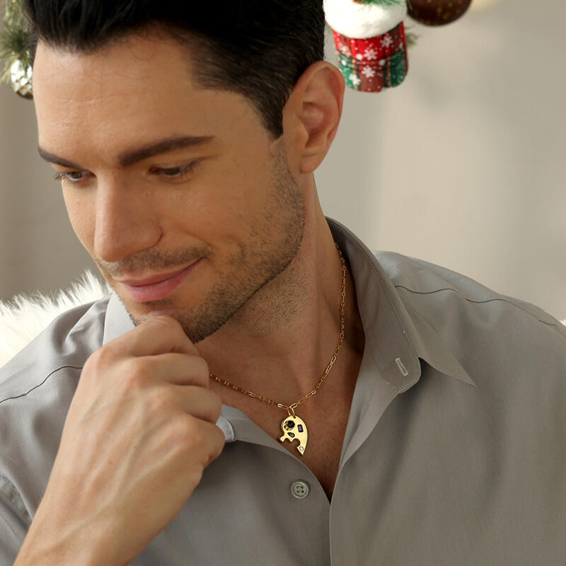 Jeulia Half Heart Puzzle Design Personalized Photo Projection Sterling Silver Necklace