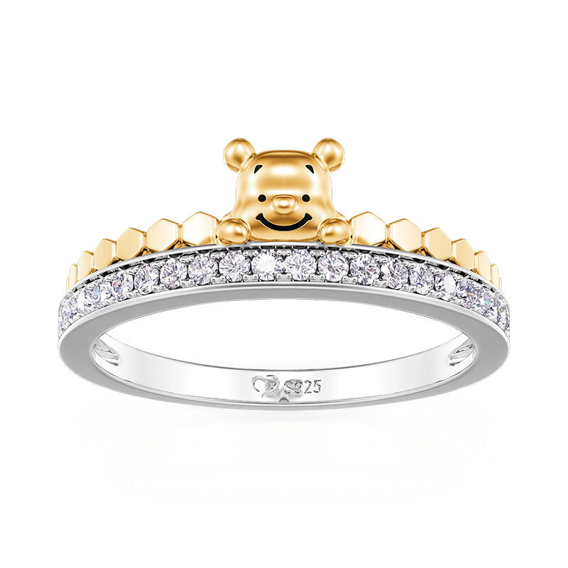 Jeulia "Bear in Honey" Two Tone Women's Wedding Band Sterling Silver