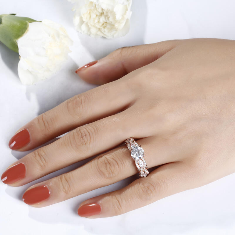 Jeulia Vintage Rose Gold Tone Round Cut Sterling Silver Ring