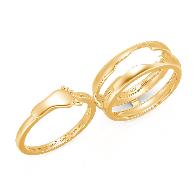 Jeulia Anillos de Rompecabezas con Huella Personalizada y Grabado de Plata de Ley