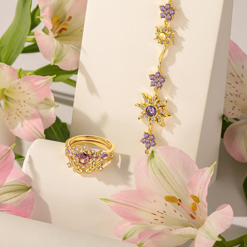 Jeulia Fashion Purple Stone Gold Sunflower Bracelet