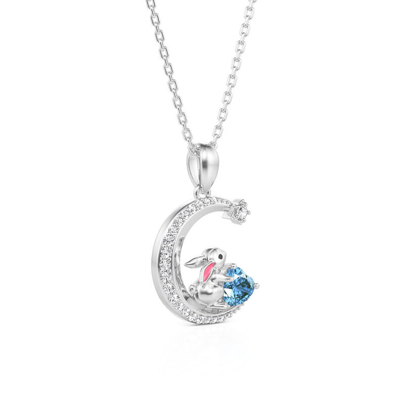 Jeulia Moon Huggers Collier Lapin Cœur Personnalisé avec Pierre de Naissance