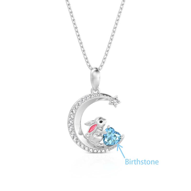 Jeulia Moon Huggers Collier Lapin Cœur Personnalisé avec Pierre de Naissance