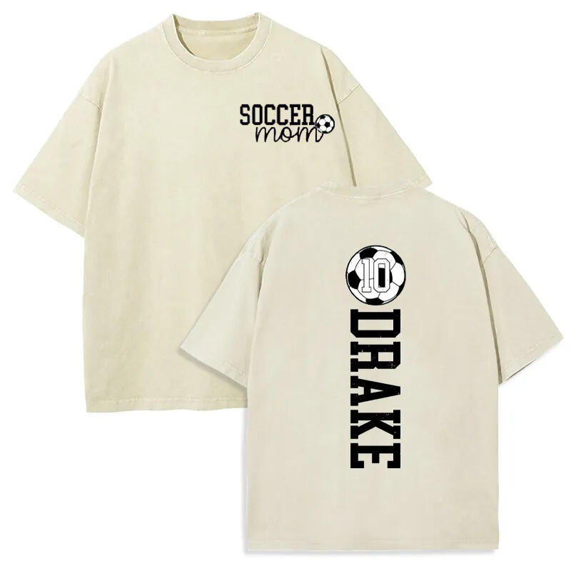 Personalized Washed T-shirt Soccer Mom Custom Name and Jersey Number Perfect Gift for Sports Lover