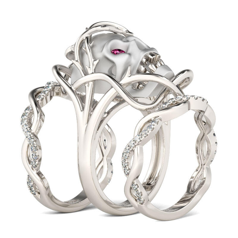Jeulia 3PC Round Cut Sterling Silver Skull Ring