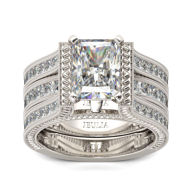 Jeulia Conjunto De Anillos Clásicos De Talla Radiante En Plata De Ley