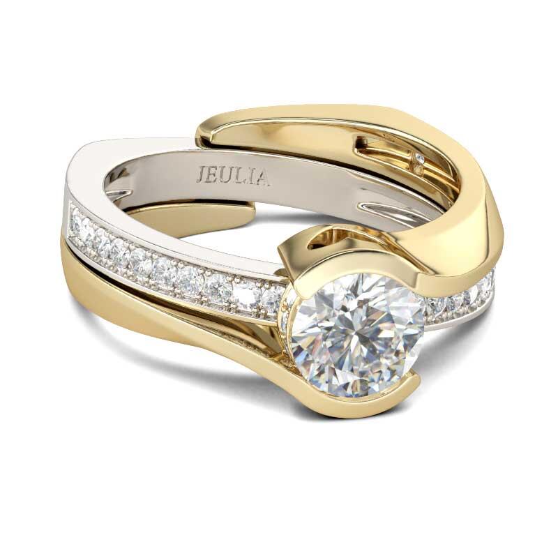 Jeulia Conjunto De Anillos Asimétricos De Talla Redonda En Plata De Ley