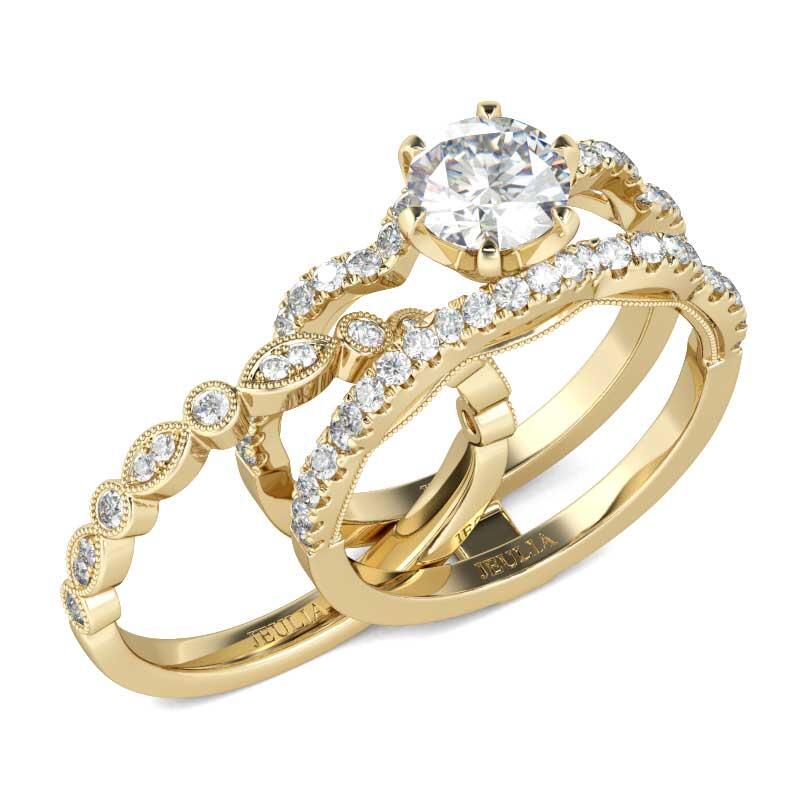 Jeulia Interchangeable Milgrain Round Cut Sterling Silver Ring Set