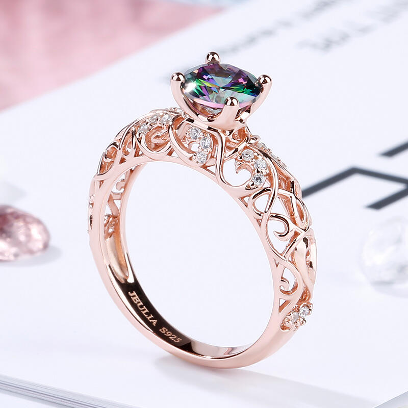 Jeulia Anillo Con Tono De Rosa Dorado De Talla Redonda En Plata De Ley