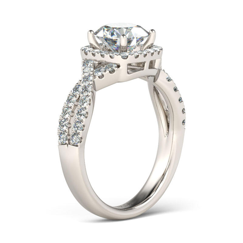 Jeulia Twist Halo Round Cut Sterling Silver Ring