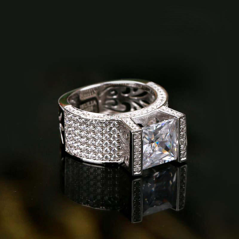 Jeulia Anillo Con Talla Princesa Ancho En Plata De Ley