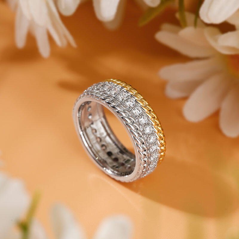 Jeulia Two Tone Cable Round Cut Sterling Silver Women's Band