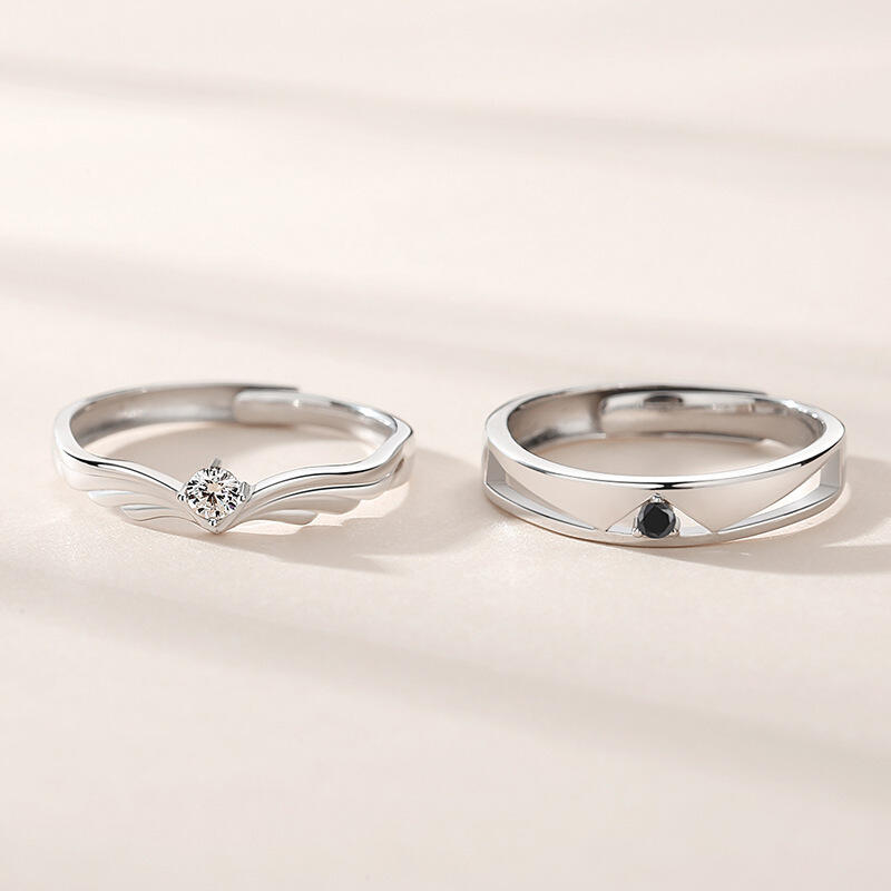 Jeulia Crown Promise Adjustable Sterling Silver Couple Rings