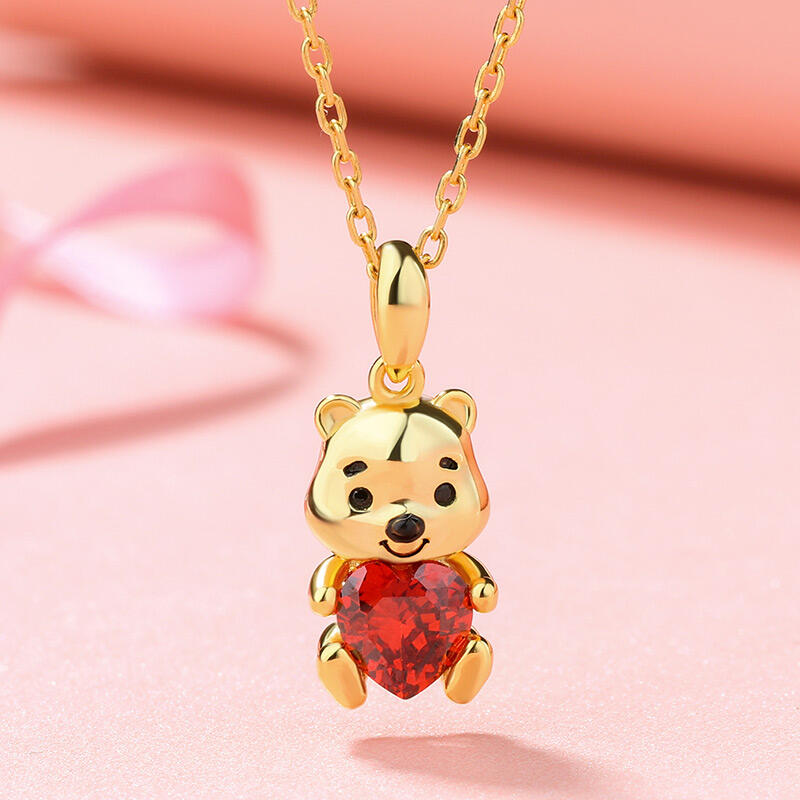 Jeulia Hug Me "Much-loved Bear" Heart Cut Sterling Silver Necklace