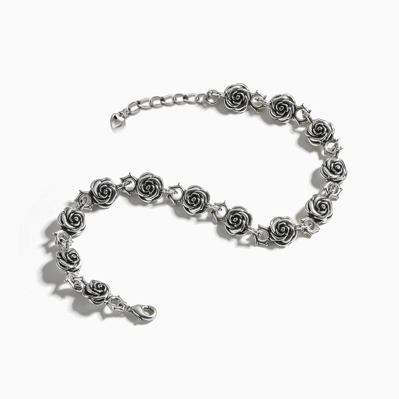 Jeulia "Roses" Flower Sterling Silver Bracelet (195mm)