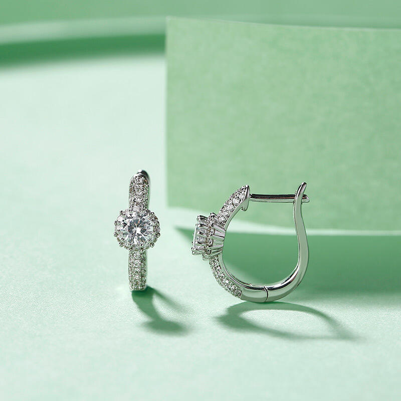 Jeulia Classic Halo Round Cut Sterling Silver Hoop Earrings