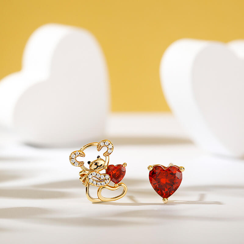 Jeulia "Fall in Love" Teddy Bear and Heart Sterling Silver Stud Earrings