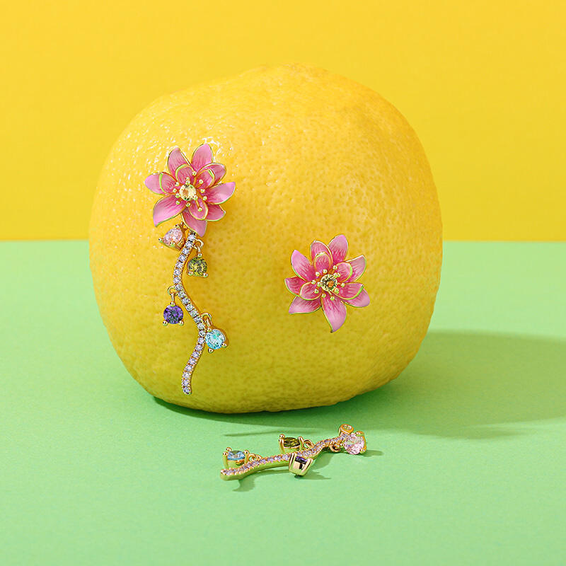 Jeulia "Natural Beauty" Water Lilies Inspired Enamel Sterling Silver Earrings