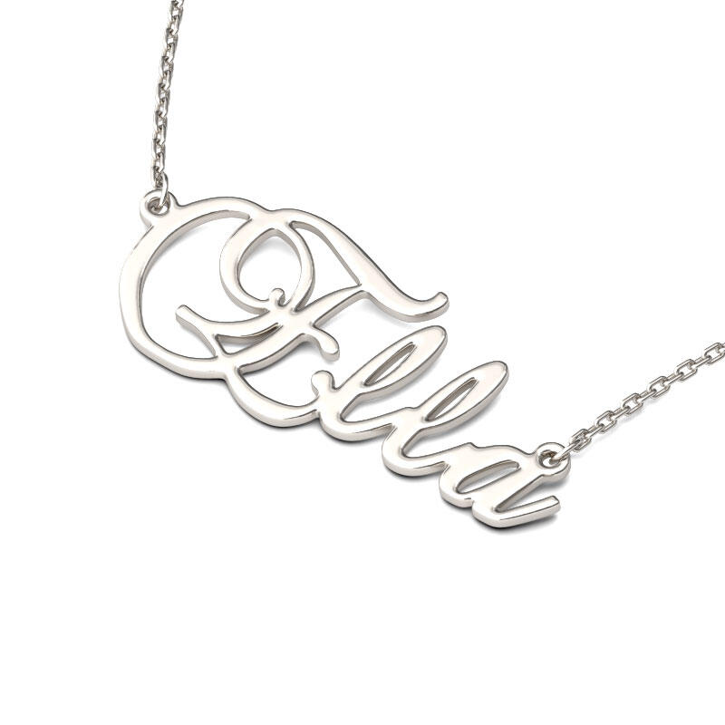 Jeulia Silver Brockscript Style Name Necklace