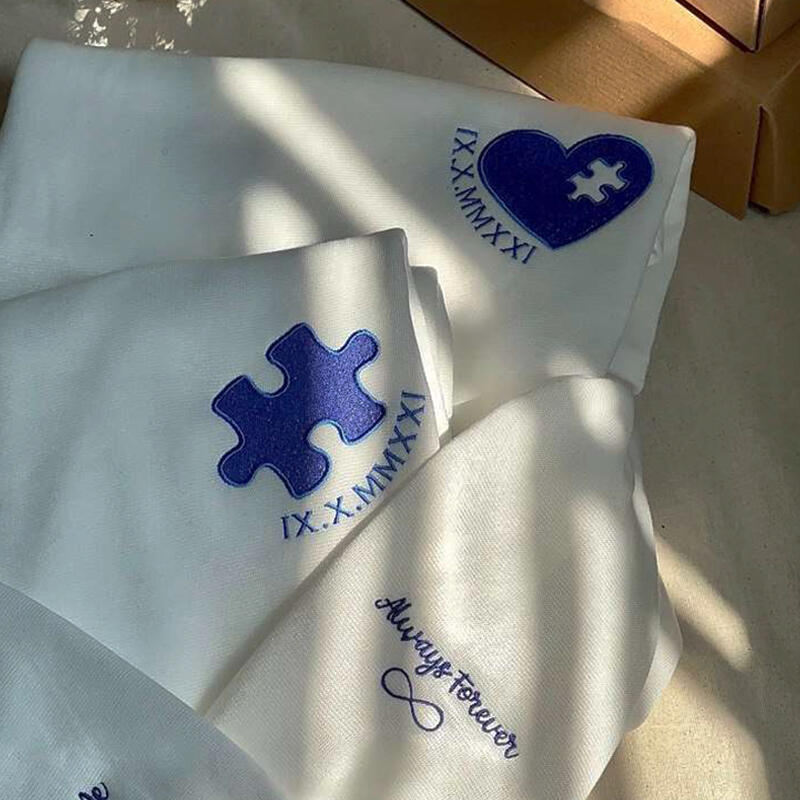 Sweatshirt personnalisé brodé d'un coeur et d'un puzzle avec date en chiffres romains pour l'anniversaire de l'amoureux