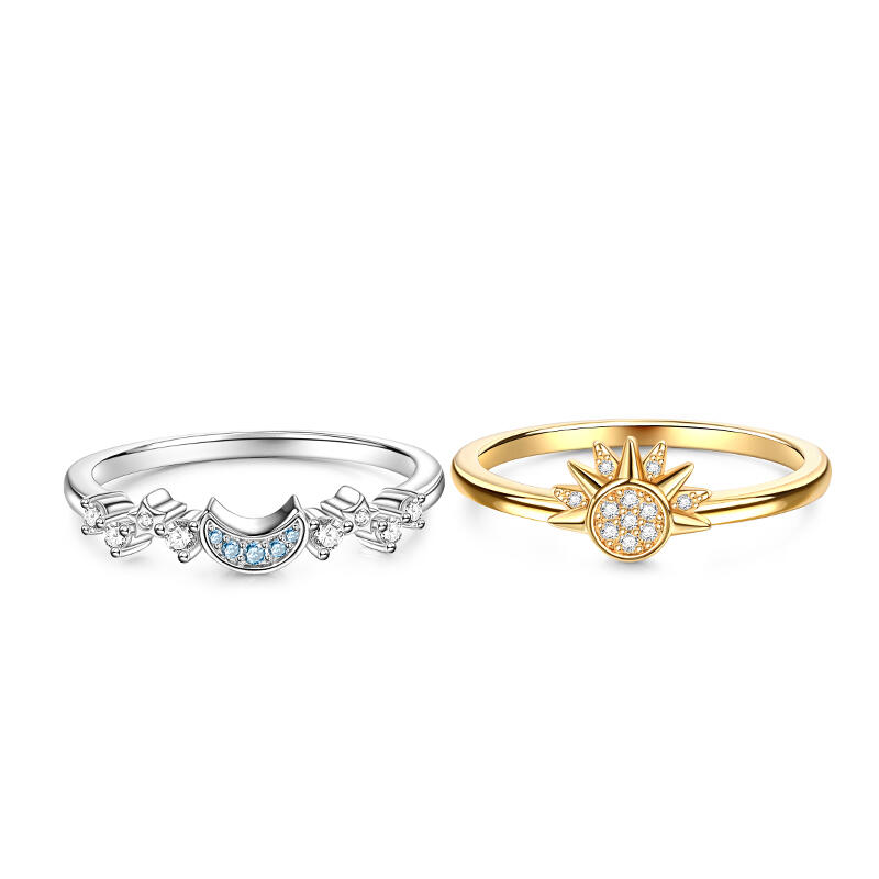 Jeulia Conjunto de Anel Celestial Sol e Lua em Prata de Lei