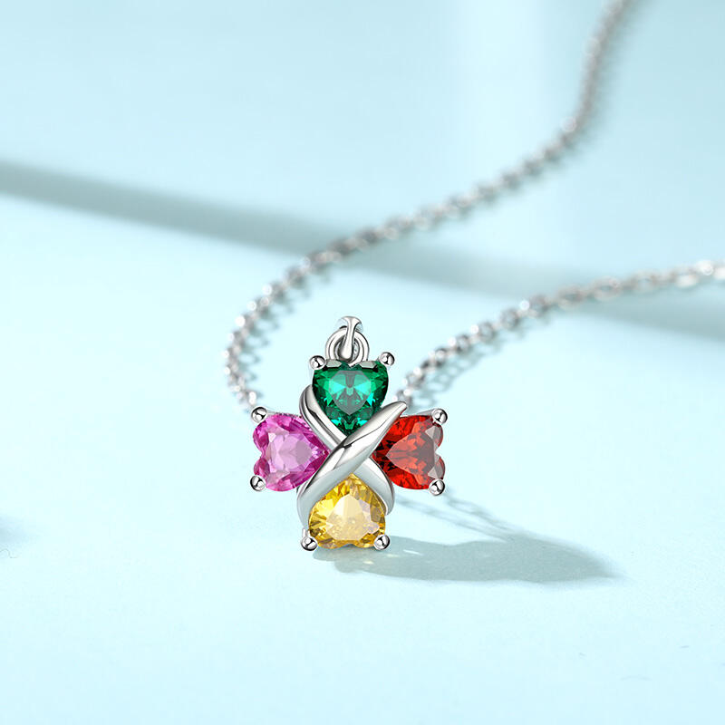 Jeulia Collar Personalizado Trébol de Cuatro Hojas con Piedra de Nacimiento en Plata Esterlina